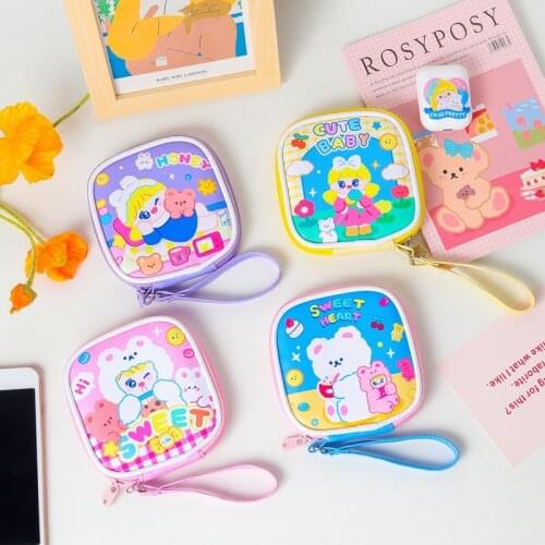 New Kawaii Portable Short Wallet Cute Girls Coin Purse Earphone Storage USB Organizer Pouch Bus Card Holders