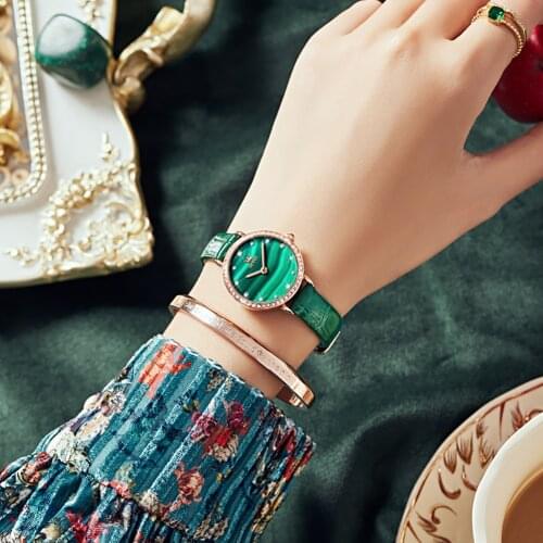 OLEVS Brand Fashion Casual Retro Leather Strap Waterproof Scratch Resistant Mirror Green Dial Necklace Bracelet Watch Gift Set