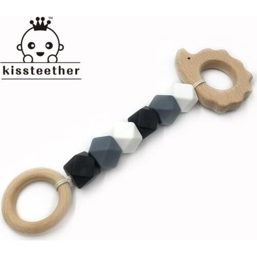 Custom Organic Wood Animal Play Gym Toy Teething Toy Baby Teether Silicone Toy