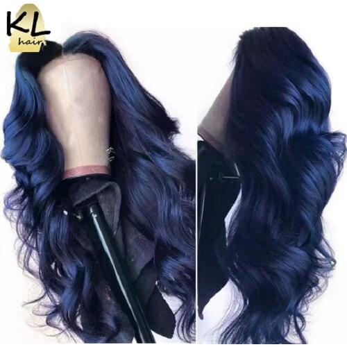 Blue Colored Human Hair Wigs Body Wave Lace Front Wig 26 Inch Closure Wig Brazilian Remy Hair Plucked 13x4 Lace Wigs For Women