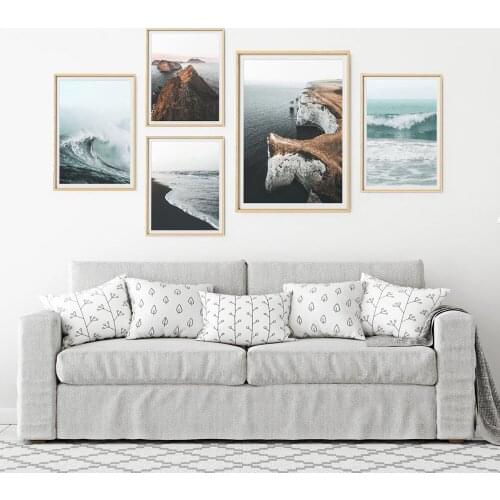 Landscape Canvas Poster Nordic Wall Art Ocean Viewscape Print Painting Decoration Picture Home Decor Black Metal Framed