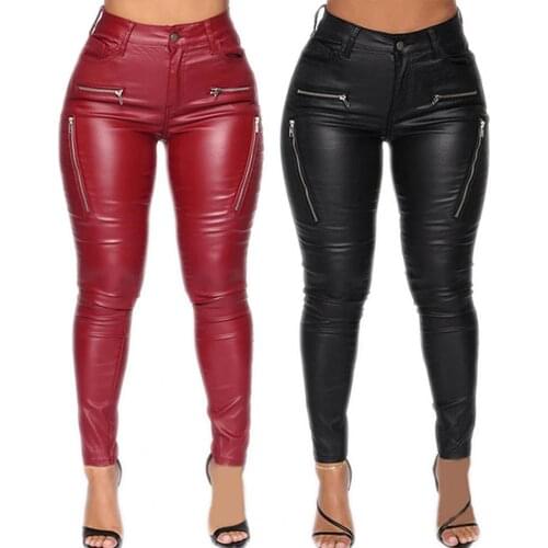 50%HOT Pants Middle Waist Buttock Wrapping Stylish Faux Leather Women Trousers for Party