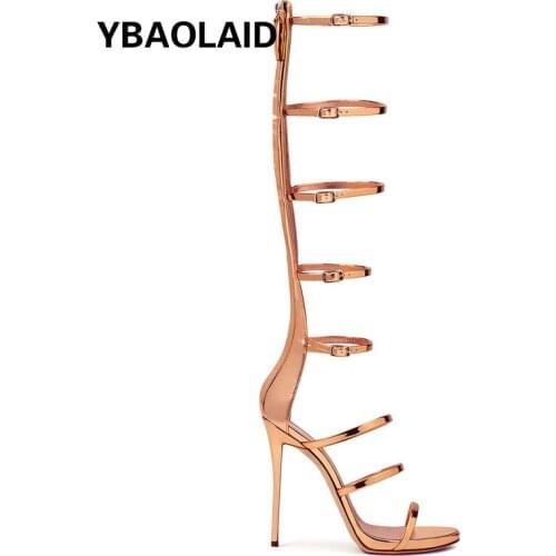Fish Mouth High-top Roman Buckle Sandals Summer New Fashion Patent Leather Hollow Cross Strap Back Zipper High-heeled Sandals