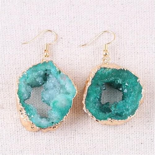 Geode Ethnic Style Crystal Cluster Crystals Stone Earrings Crystal Opal Druzy Earrings Green Agates DanglesEarrings
