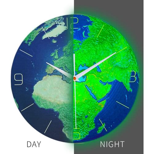 Luminous Wall Clock Glow Mute Sweep Glowing Earth In The Dark Wall Stickers Luminous Living Room Baby Playroom Home Office