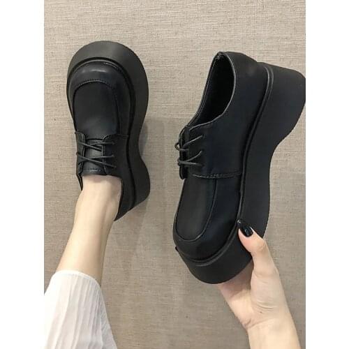 2021 Spring And Autumn Womens Shoes New Korean Small Leather Shoes All-Match Thick-Soled Casual Shoes Single Shoes