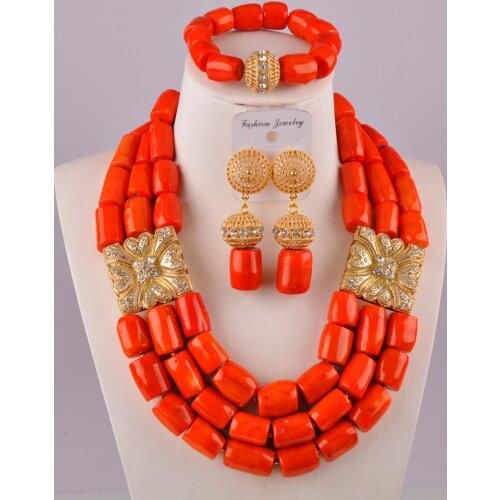 Splendid orange nigerian wedding coral set african coral beads jewelry set C21-21-04