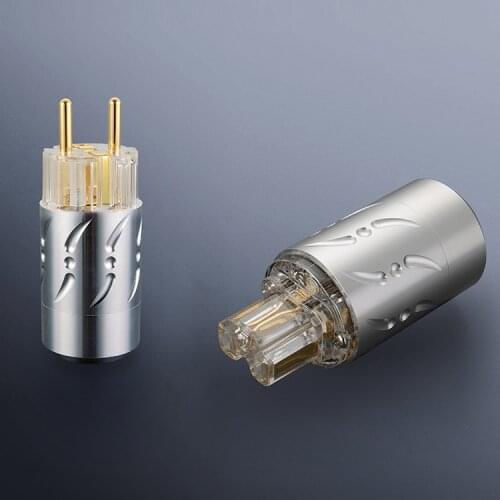 Pair Viborg VE512G+VF512G Aluminium Pure Copper Gold Plated EU Schuko Power Plug +IEC Female Plug