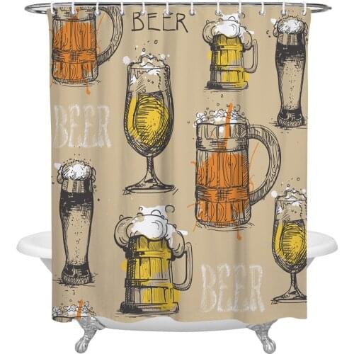 Vintage Text Beer Glasses Bathroom Shower Curtain Polyester Fabric Waterproof Shower Curtains with Hooks