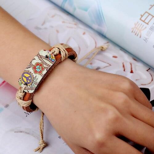 Vintage Ins Style Flower Girl Leather Bracelet Exquisite Cute Bracelet Women Bohemia Jewelry Bracelets Lady Retro Bracelets