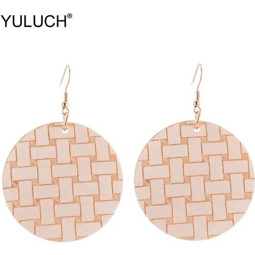 YULUCH African Pop Women Round Wooden Sculpture Bamboo Pendant Earrings Fashion Drop Jewelry Ethnic Bohemian Earrings For WOMEN
