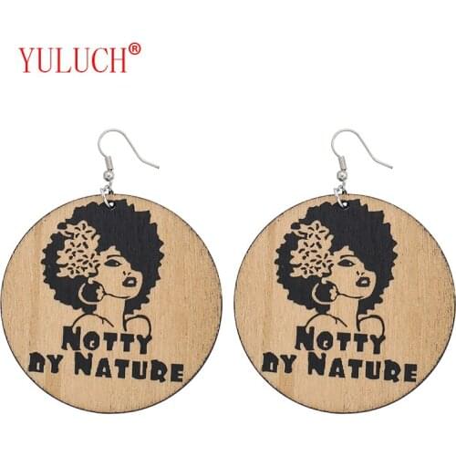 YULUHC Personality Woman Notty By Nature Hair Carving Painted Fashion Pendant for Ethnic Pop Earrings Jewelry Accessories Gifts