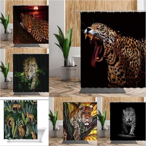 Funny Animal Shower Curtain Set Leopard Flower Cheetah Personality Bathroom Decor Waterproof Fabric Printing Home Bath Curtains