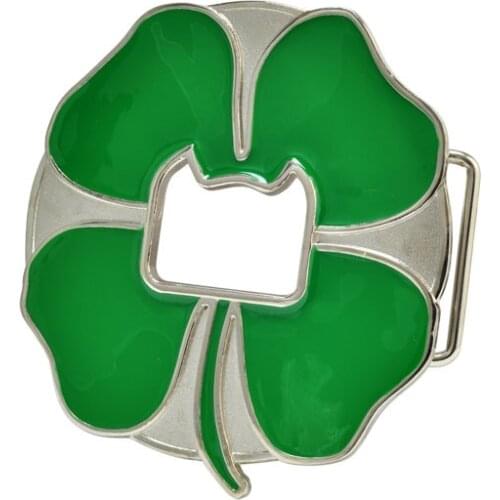 Green Enamel Shamrock Lucky 4 Leaf Clover Belt Buckle western cowboy