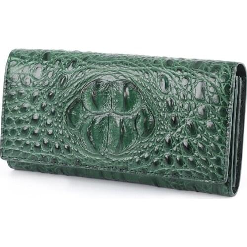 Women Genuine Crocodile Luxury Leather Long Wallet Party Elegant Ladies Clutch Handbag Office Card Holder Leather Purse Flaps