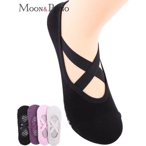 Womens Dance Sports 5 colors Ladies Socks non-slip Comfortable Soft Backless Round Head Female Gymnasium Cross Strap Sock Women