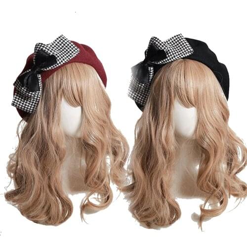 Big Bow Cute Beret Cap for Women Handmade Autumn Winter Street Style Wool Hats Beanie