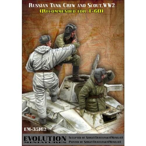 1/35 Soviet tank crew and scout, 3 figure, Resin Model Soldier GK, Military theme of World War II, Unassembled and unpainted kit