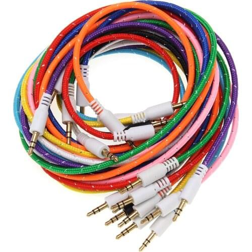 1M Nylon Aux Cable 3.5mm Male To Male Jack Auto Car Audio Cable Gold Plated Plug Line Cord for Iphone Xiaomi Speaker 300pcs/lot