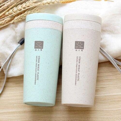 1PC Portable 300ML Double Layer Healthy Plastic Student Cup Water Coffee Tea Wheat Straw For Travel 4 Colors Useful 170B