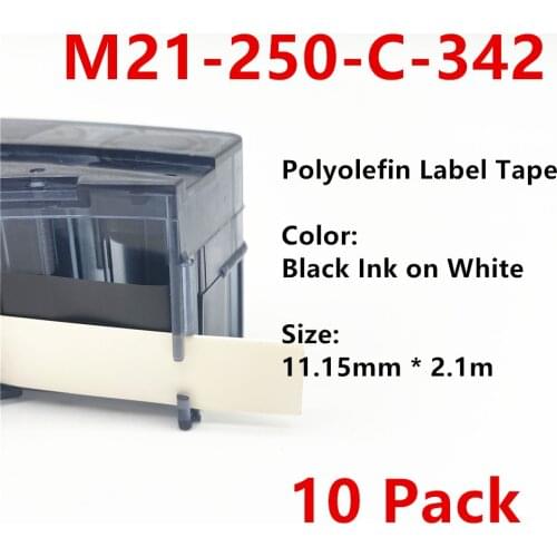 10PK bmp21 label maker M21-250-C-342 for bmp21 PLUS bmp21 LAB printer Polyolefin label tape label ribbon 11.15mm * 2.1m BK on WT