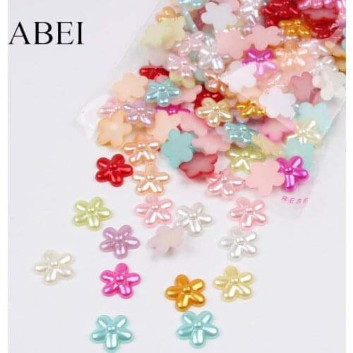 200pcs 12mm ABS Flatback Flower Bead For Scrapbook Wedding Crafts DIY Handmade Arts Ornaments Clothing Shoes Gem Loose Beads