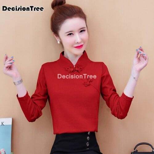 2021 chinese traditional cheongsam tops for women knitting blouse stand collar full length qipao top tang shirt haufu pullover