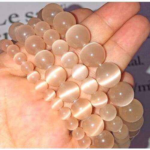 4/6/8/10/12MM Champagne Cat Eye Opal Natural Stone Glass DIY Bracelet Loose Spacer Moon stone Beads For Jewelry Making Accessory