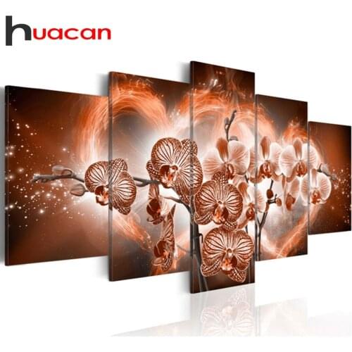 5D DIY Diamond Embroidery Flower Diamond Painting Cross Stitch Full Square Rhinestones Mosaic Multi-Picture 5pcs Decor Orchid