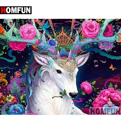 HOMFUN Full Square/Round Drill 5D DIY Diamond Painting"Animal deer flower"Embroidery Cross Stitch 3D Home Decor Gift A10196