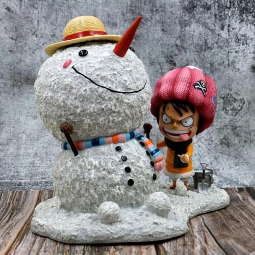 Anime One Piece Monkey D Luffy Make Snowman Statue PVC Action Figure Collectible Model Kids Toys Doll Gift 28cm