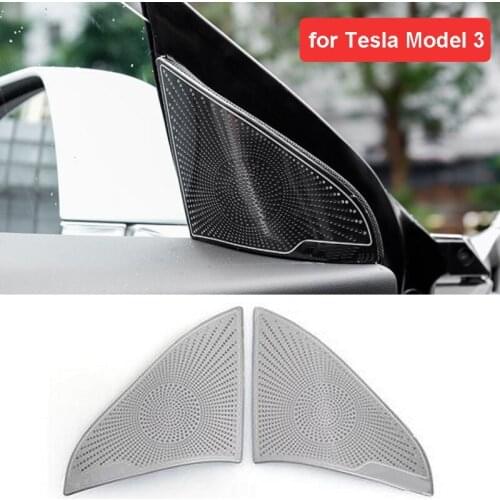 Car Styling For Tesla Model 3 2021 Front Triangle A Pillar Loudspeaker Cover Trim Modified Garnish Accessories Stainless Steel
