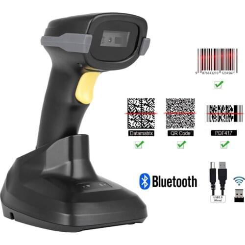 Bluetooth Wireless 2D Barcode Scanner A6 with Charged Base and L5 Wired QR Bar Code Reader For Warehouse Supermarket