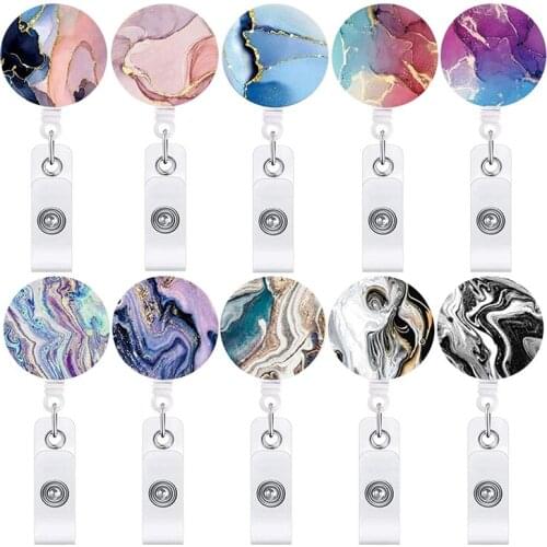 10Pcs Retractable Badge Reel Clips ID Badge Holder Marble Badge Reels with Alligator Clip on ID Card Holders for Nurses