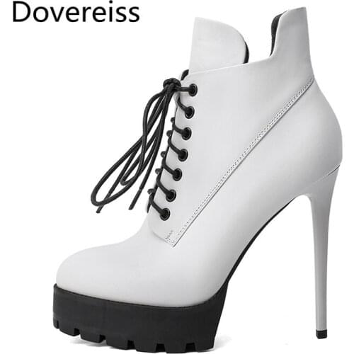 Dovereiss Fashion Womens Shoes Winter Concise Cross tied Platform New Sexy new Stilettos heels Pointed toe Ankle boots 33-40