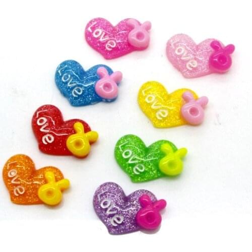 50Pcs Mixed Resin Heart Beads Decoration Crafts Flatback Cabochon Scrapbooking Fit Hair Clips Embellishments Diy