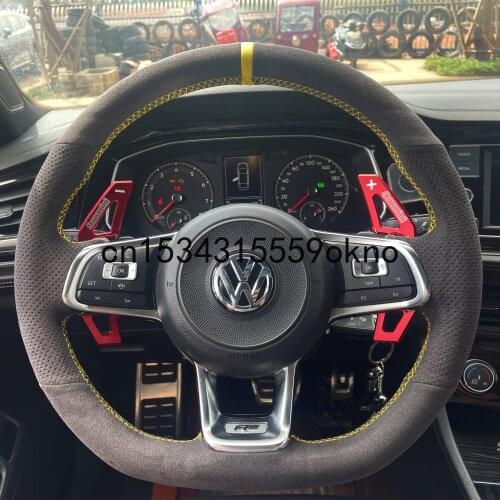 For Volkswagen Golf 7.5 R-line Scirocco GTI Sagitar CC Magotan B8 DIY Black Suede Hand Sewn Steering Wheel Cover
