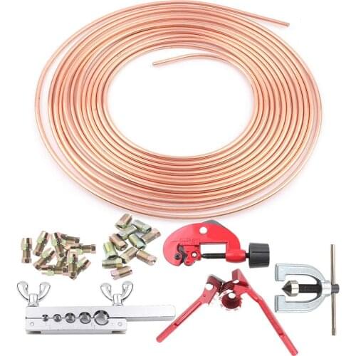 25Ft Brake Line Fittings Roll Coil 3/16" OD Copper Nickel Brake Line Tubing Kit With Fittings Brake Pipe Repair Kits Accessories