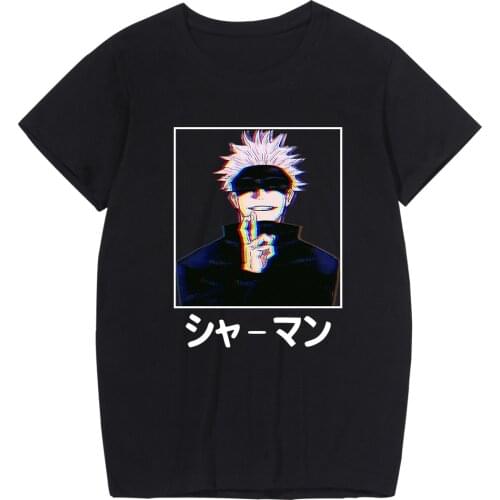 Jujutsu Kaisen Oversized T-shirt Anime Cosplay Gojo Satoru Men Women Black White Crewneck Loose Streetwear Couple Summer Top Tee
