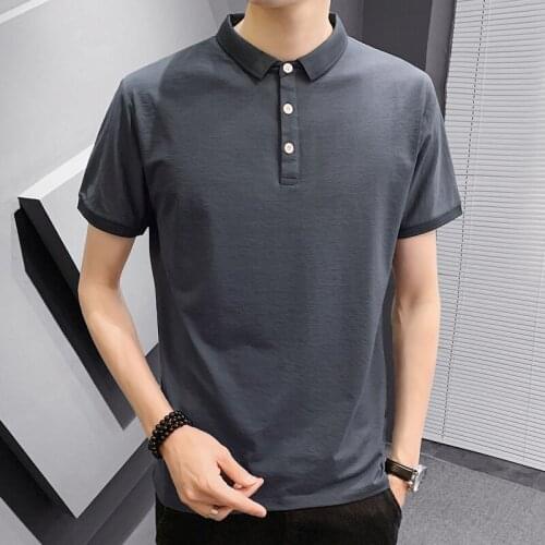 TFETTERS Summer Polo Shirt Men Short Sleeve Turn-Down Collar Patchwork Collar Tops Solid Color Casual Slim Oversized T Shirt Men