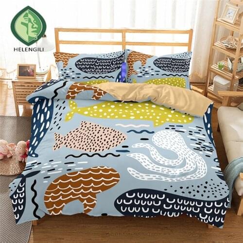 HELENGILI 3D Bedding set Whale Print Duvet cover set lifelike bedclothes with pillowcase bed set home Textiles #2-05