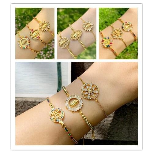 Fine Jewelry Multiple Style Gold Virgin Mary Rainbow CZ Connector Thin Link Dainty Unisex Bracelet For Women Men Wedding Gif2021