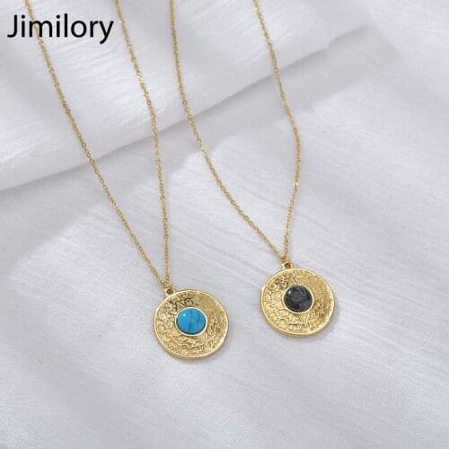 Jimilory Round Crystal Pendant Stainless Steel Necklace Stone Cubic Zirconia Necklaces For Women Girl Birthday Jewelry Gift