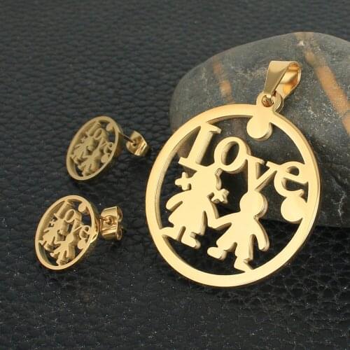 Round Fashion Stainless Steel Jewelry Sets For Women Gold Color Pendants And Earrings SRYZ032