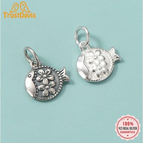 TrustDavis Real 925 Sterling Silver Fashion Florets Fish Charm Pendant Handmade DIY Accessories Fine Jewelry Wholesale HY193