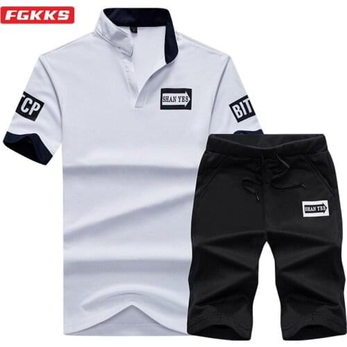 FGKKS 2021 Men Casual Set Fashion Brand Men 2 PCS Sweat Suit Print Short Sleeve T-Shirt + Shorts Sets Male Sportswear Tracksuit