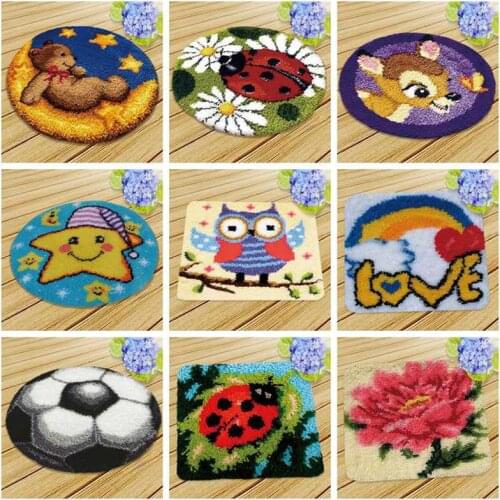 Prajna Latch Hook Kit Rug Cushion Pillow Mat DIY Craft Flowers Cross Stitch Needlework Crocheting Embroidery Accessories 45x45cm