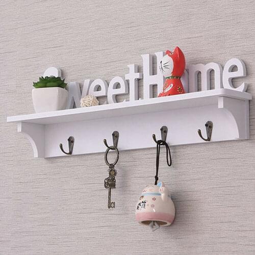 2021 New shelf Sweet Home Key Hook Home Decoration Hanger Wood-plastic Board Wall Mounted Hanger Shelf Coat Hat Clothes Rack