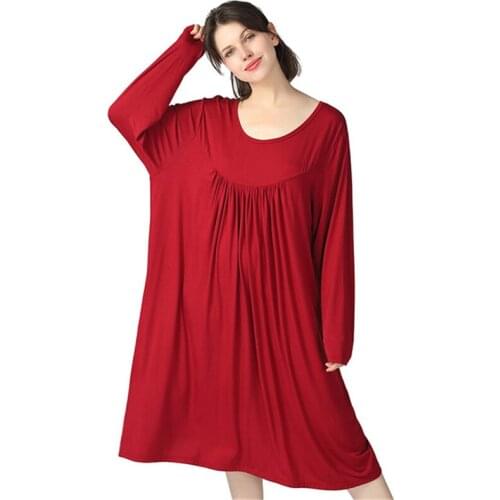 Add fat plus size long skirt female summer stretch nightdress long sleeve loose soft sweat-absorbent cotton home skirt pijamas
