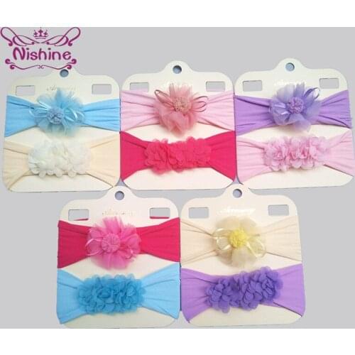 2pcs/set Baby Girls Solid Color Chiffon Flower Elastic Hairband Cute Net Yarn Floral Infant Headband Sweet Kids Hair Accessories